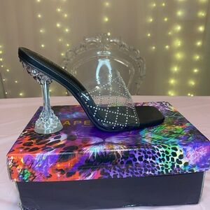 Cape Robbin Black and Clear Studded Heels
